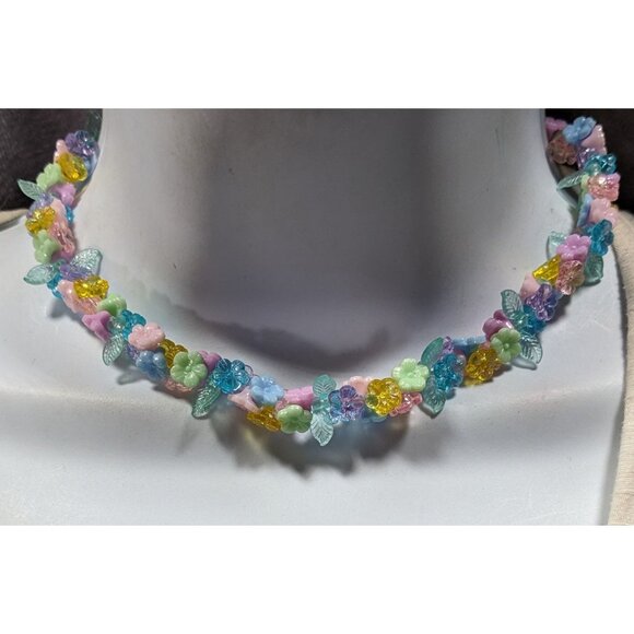 Vintage 60s Pastel Floral Beaded Necklace - Picture 4 of 6